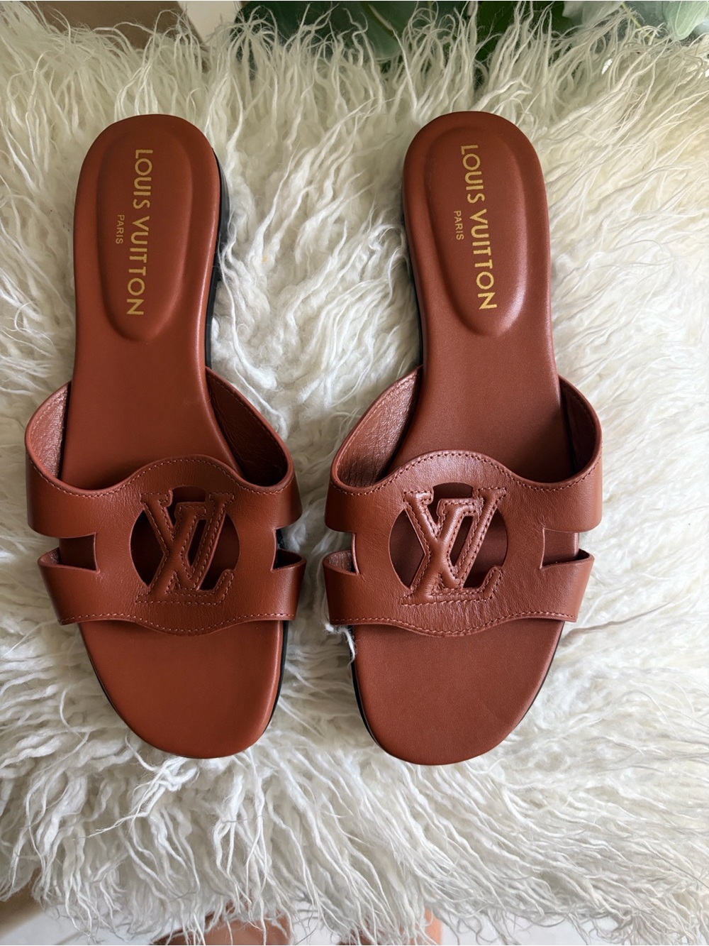 Louis Vuitton Women’s Leather Slide Sandals in Brown